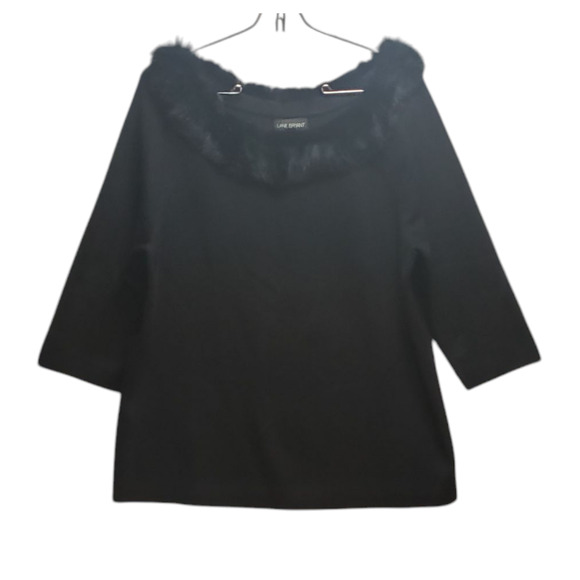 Vintage Lane Bryant Sweater 14/16 | Y2K Faux Fur Collar, Black Knit, Plus Size - Picture 1 of 6